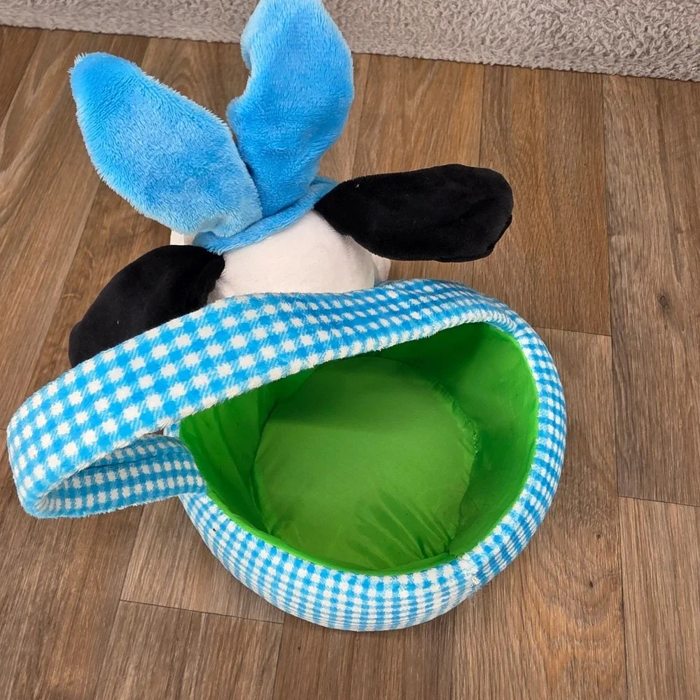 Peanuts Snoopy Plush Easter Basket Blue Gingham Bunny Ears Stuffed Animal 10in